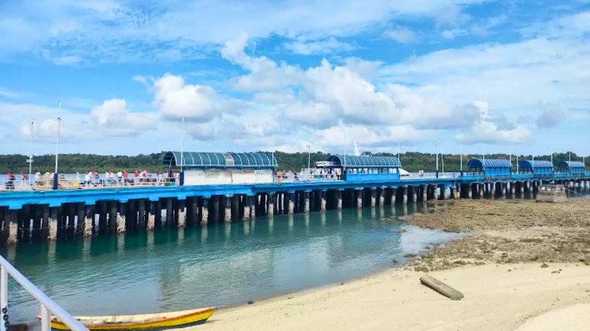 Seafront promenade at Marina Park, Port Blair with view of Ross Island